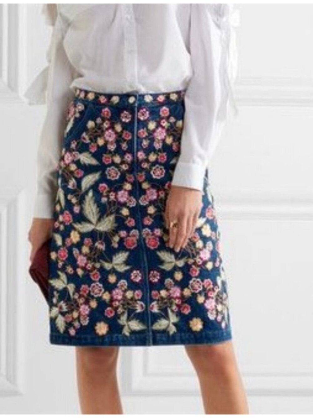 Needle & Thread Wild Flower Embroidered Denim Skirt